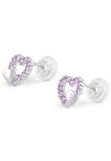 tiny gorgeous white gold double hearts June birthstone baby earrings